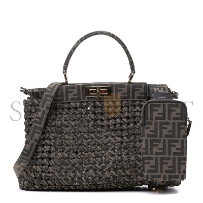 FENDI FABRIC JACQUARD FF 1974 WOVEN KNOTTED MEDIUM PEEKABOO ICONIC SATCHEL TOBACCO MORO (34*25*13cm) 
